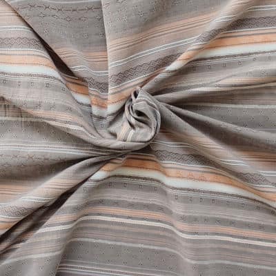 Tissu à rayures brodées multi motifs beige