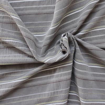 Tissu à rayures brodées multi motifs gris 