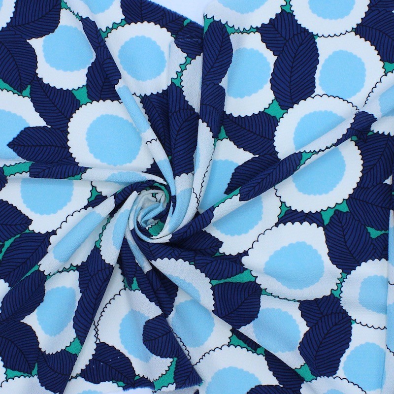 Blue floral printed cotton satin fabric — Tissus en Ligne