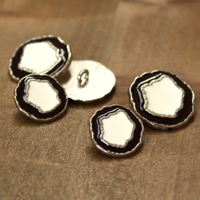 Metal button - silver, ecru and black