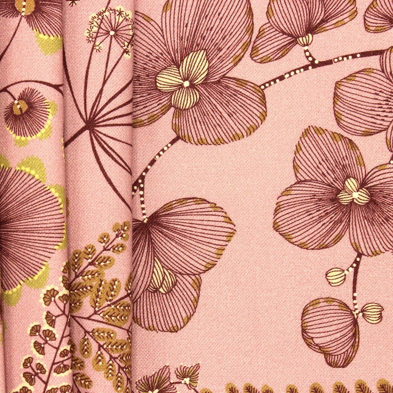 Fabric with floral print - pink background