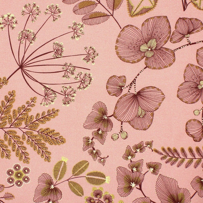 Fabric with floral print - pink background