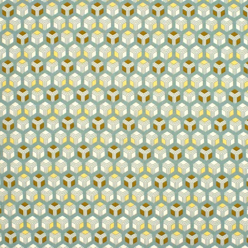 Cotton printed with cubes - sage green