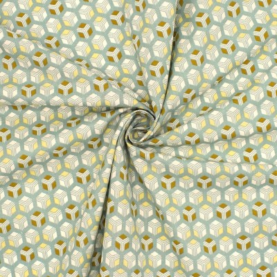 Cotton printed with cubes - sage green