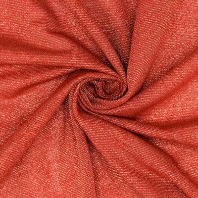 Polyester fabric with golden fantasy thread - red