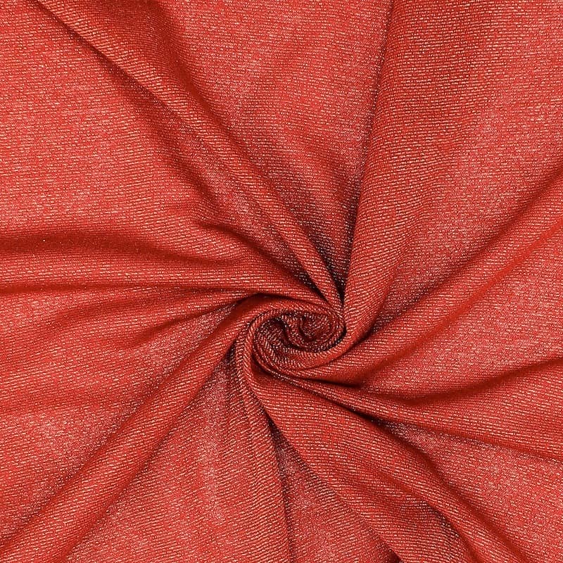 Tissu polyester rouge avec fil fantaisie doré