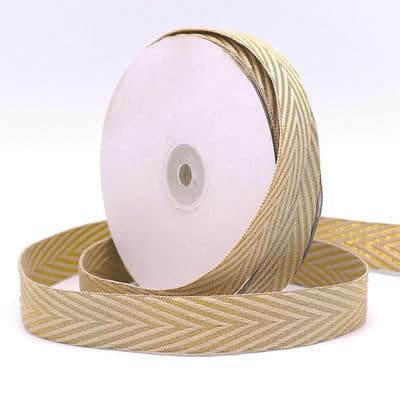 Braid trim with herringbone pattern - beige and gold