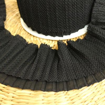 Pleated ribbon for collar and sleeve - black