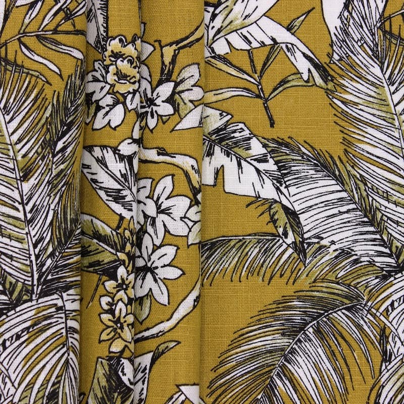 Printed fabric in ramie and cotton - mustard yellow