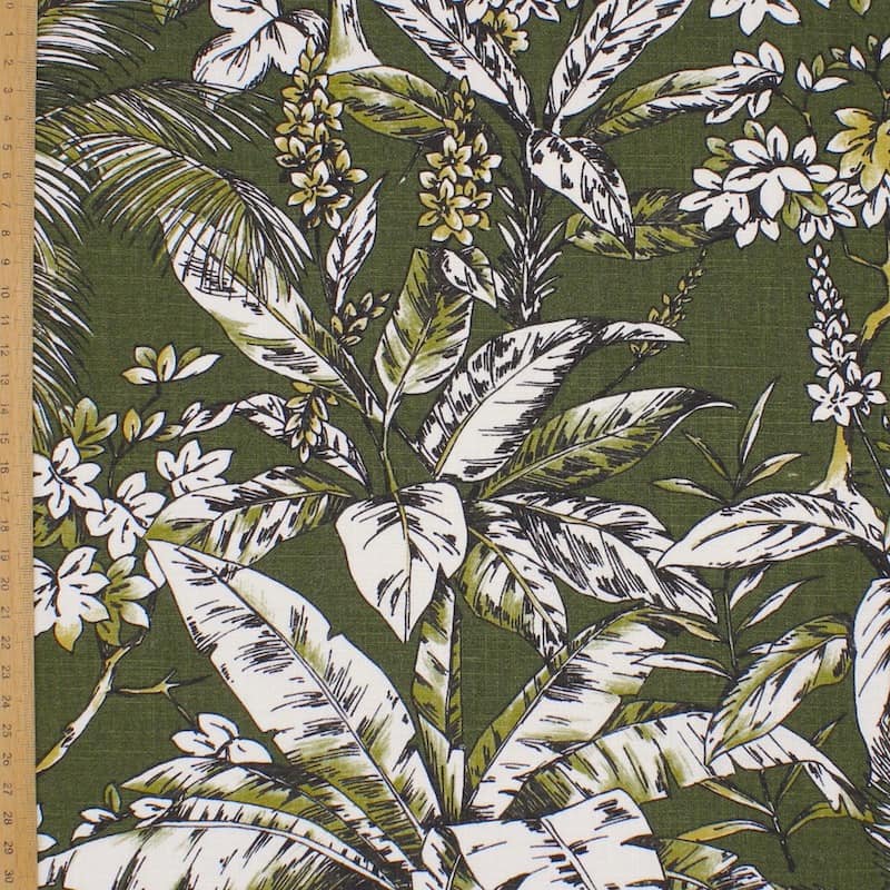 Printed fabric in ramie and cotton - green 