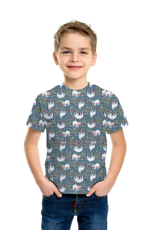 Cretonne printed with sloths - blue