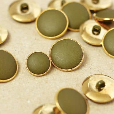 Round button with metal aspect - gold and kaki