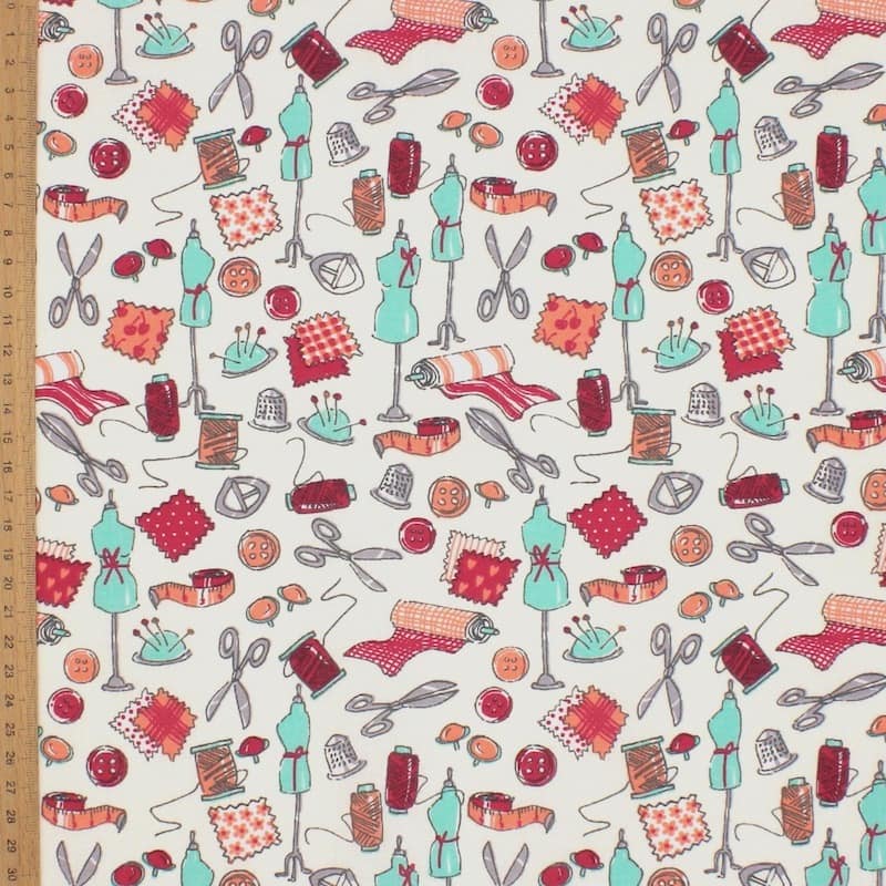 Cotton with haberdashery - ivory/coral