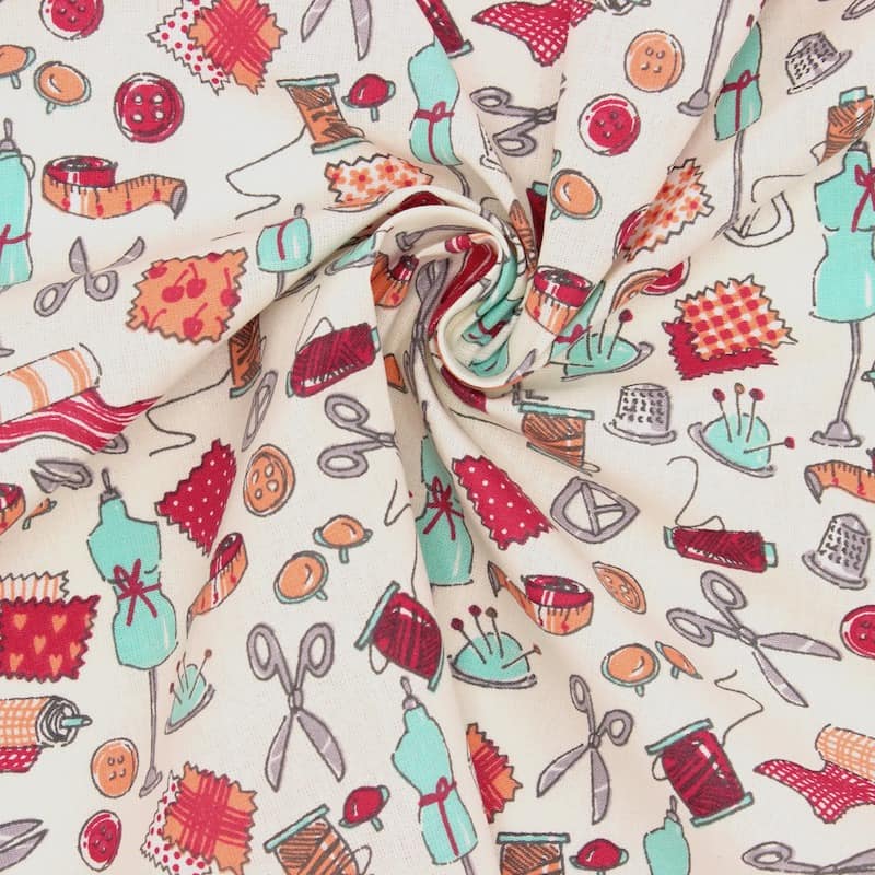 Cotton with haberdashery - ivory/coral