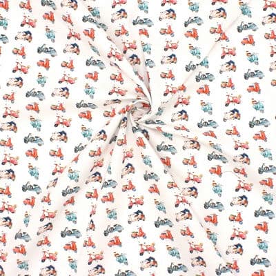 Cotton with scooter - coral and blue