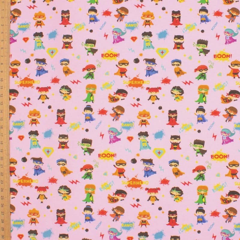 Cotton with superheroes - pink