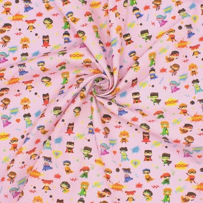 Cotton with superheroes - pink