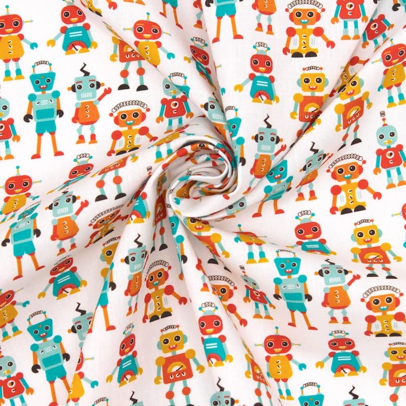 Tissu coton robots - blanc 