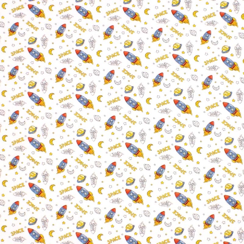 Tissu coton space rocket - blanc 