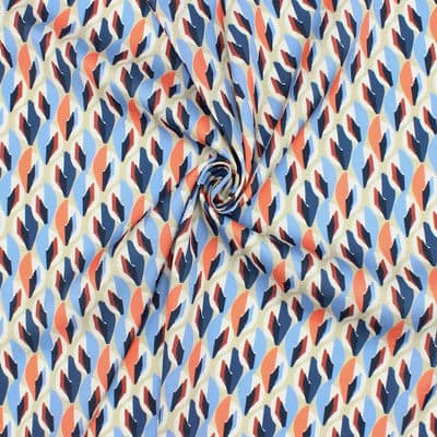 Fabric type satin crêpe with pattern - blue / orange 