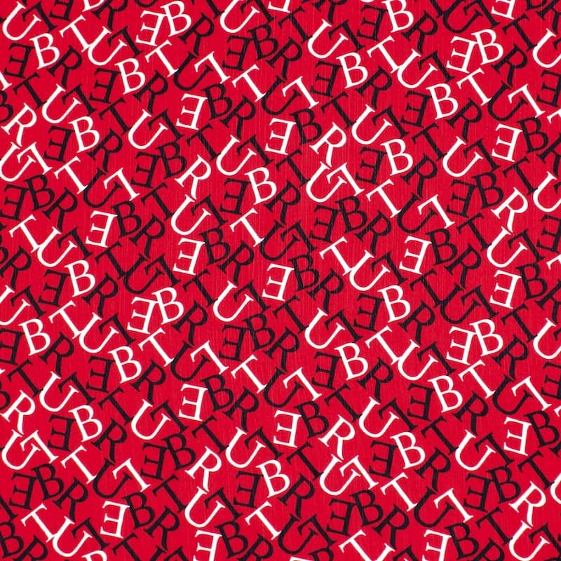 Polyester fabric slightly folded with letters - red