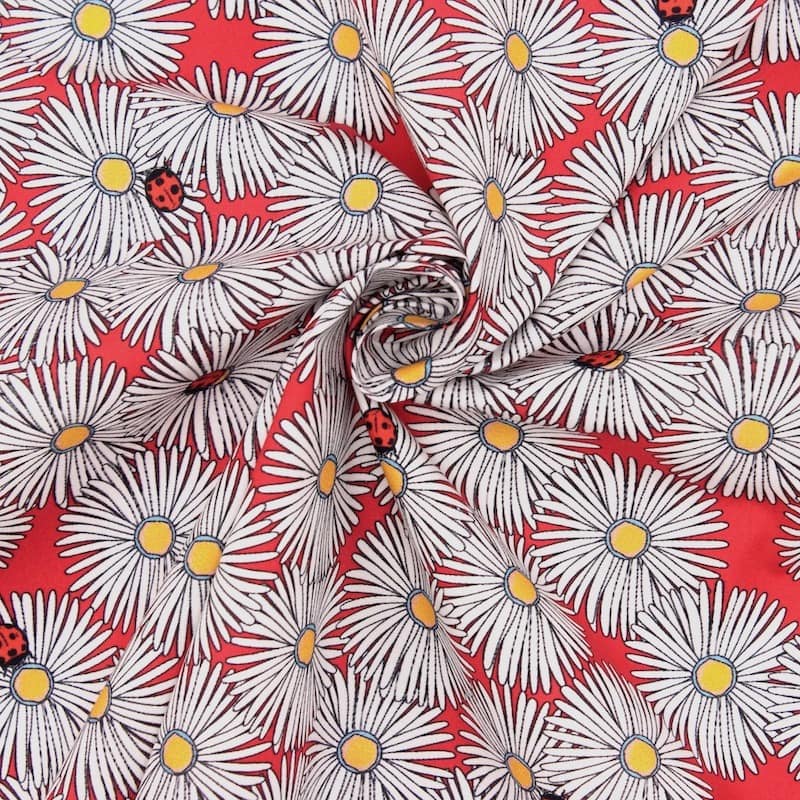 Poplin of cotton daisy - red