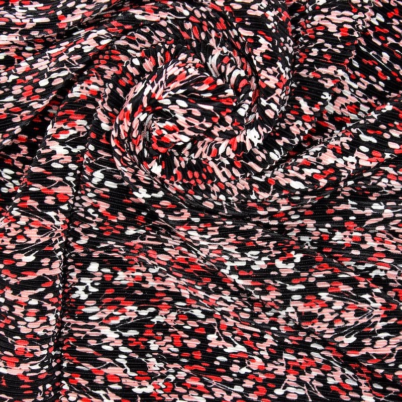 Tissu plissé motif rose - noir