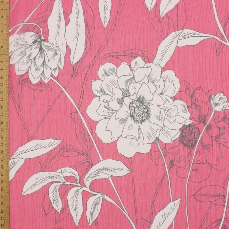 Voile polyester floral - rose