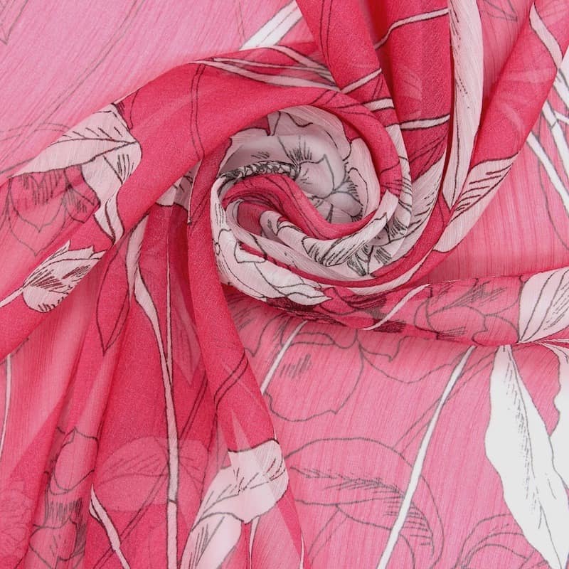 Voile polyester floral - rose