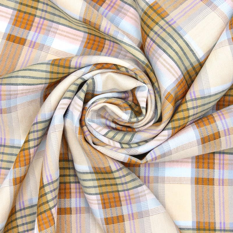 Checkered viscose fabric - beige