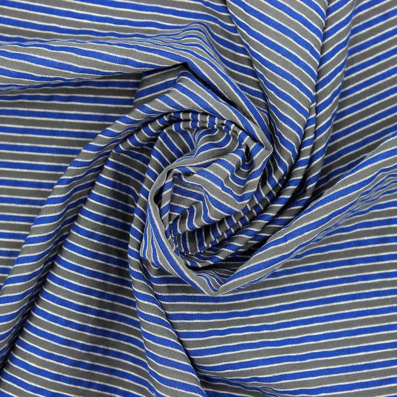 vloeiend Haat maagd Gestreepte stof in polyester en katoen - blauw / grijs