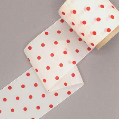 Ruban 100% Perlon pois - blanc/ rouge