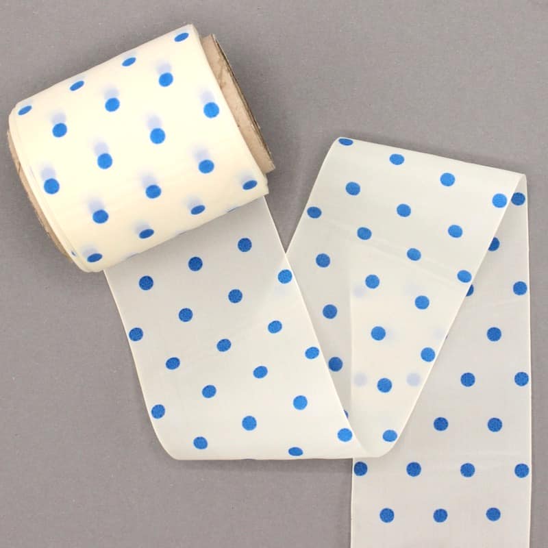 100% perlon ribbon with dots - white / blue