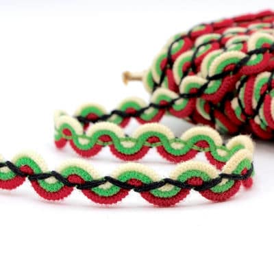 Braid trim with waves - white, red and green