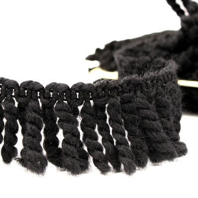 Braid trim with fringes - black