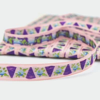 Ribbon with embroidered flowers - pink