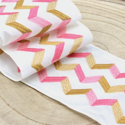 Embroidered ribbon with geometric print - pink/beige