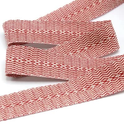 Pre-folded braid trim - ecru / red