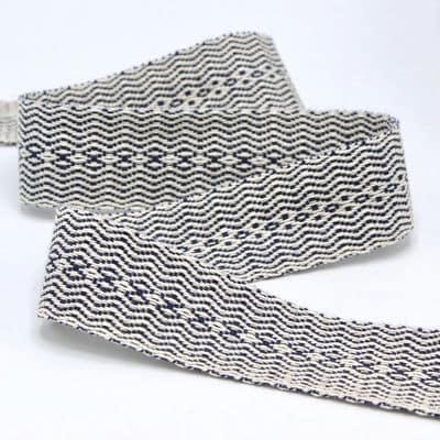 Pre-folded braid trim - ecru / navy blue