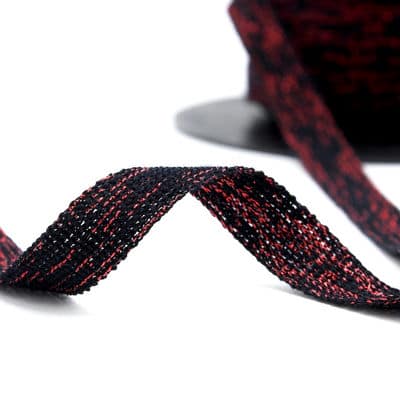 Braid trim with wool aspect - black / red lurex