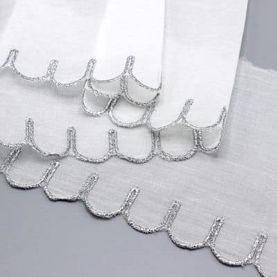 Embroidered ribbon - white / silver