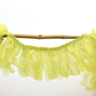 Tulle braid trim with fringes - anise green