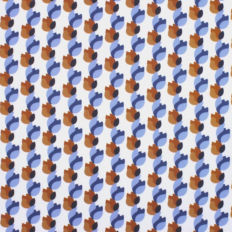 Extensible cotton fabric with patterns - blue and brown