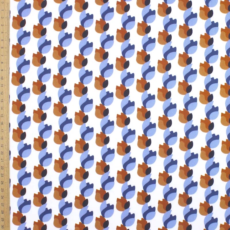 Extensible cotton fabric with patterns - blue and brown