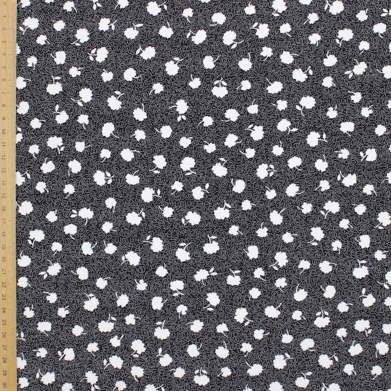 Polyester fabric with flowers - black