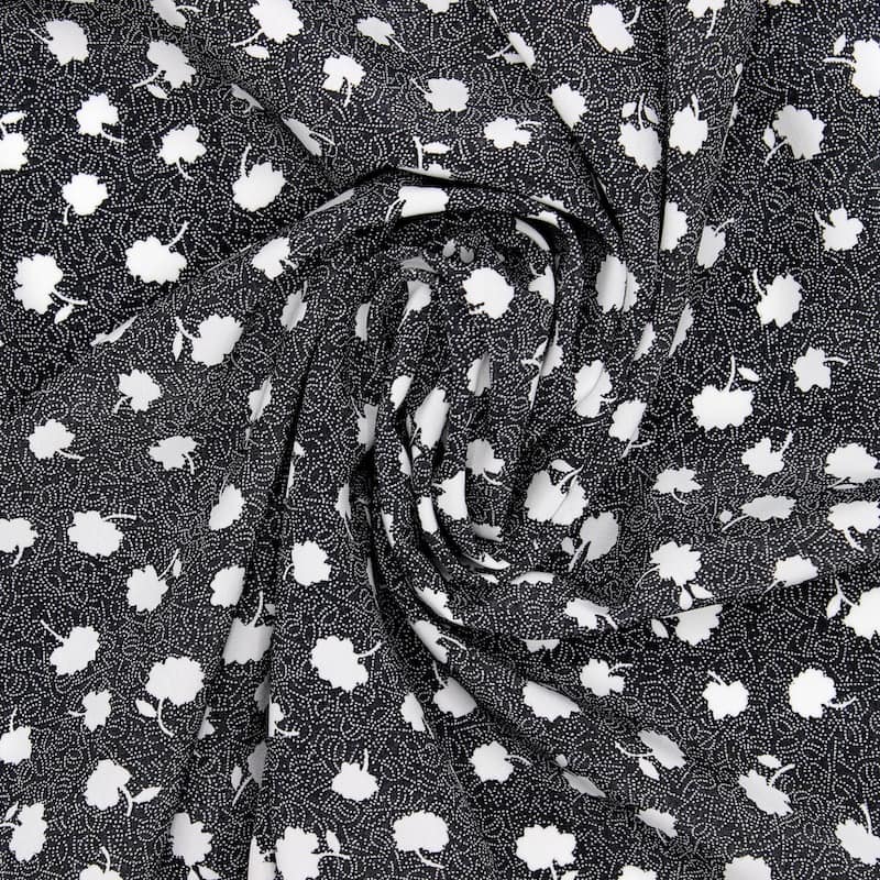 Tissu polyester fleurs- noir