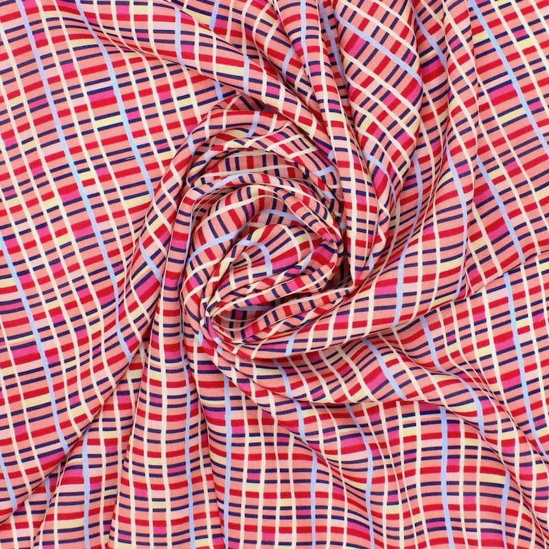 Checkered fabric 100% viscose - pink