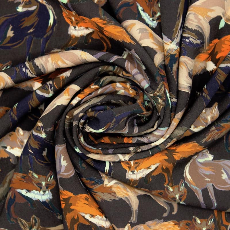 100% viscose fabric with foxes - brown 