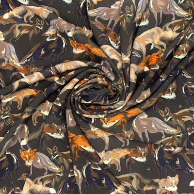 100% viscose fabric with foxes - brown 