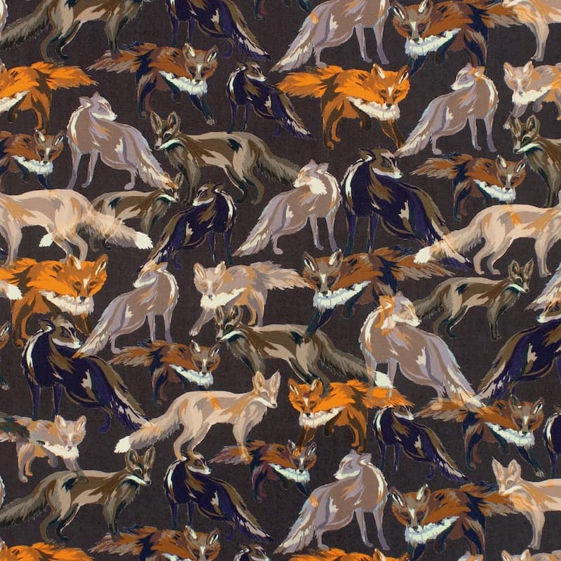 100% viscose fabric with foxes - brown 